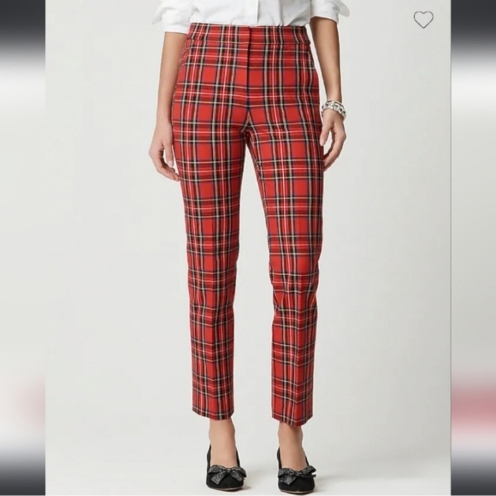 J.Crew Kallie Plaid Straight Leg Pants Red Black Career Workwear Size 12